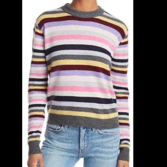 AQUA Cashmere Striped Cashmere Sweater - Picture 1 of 6